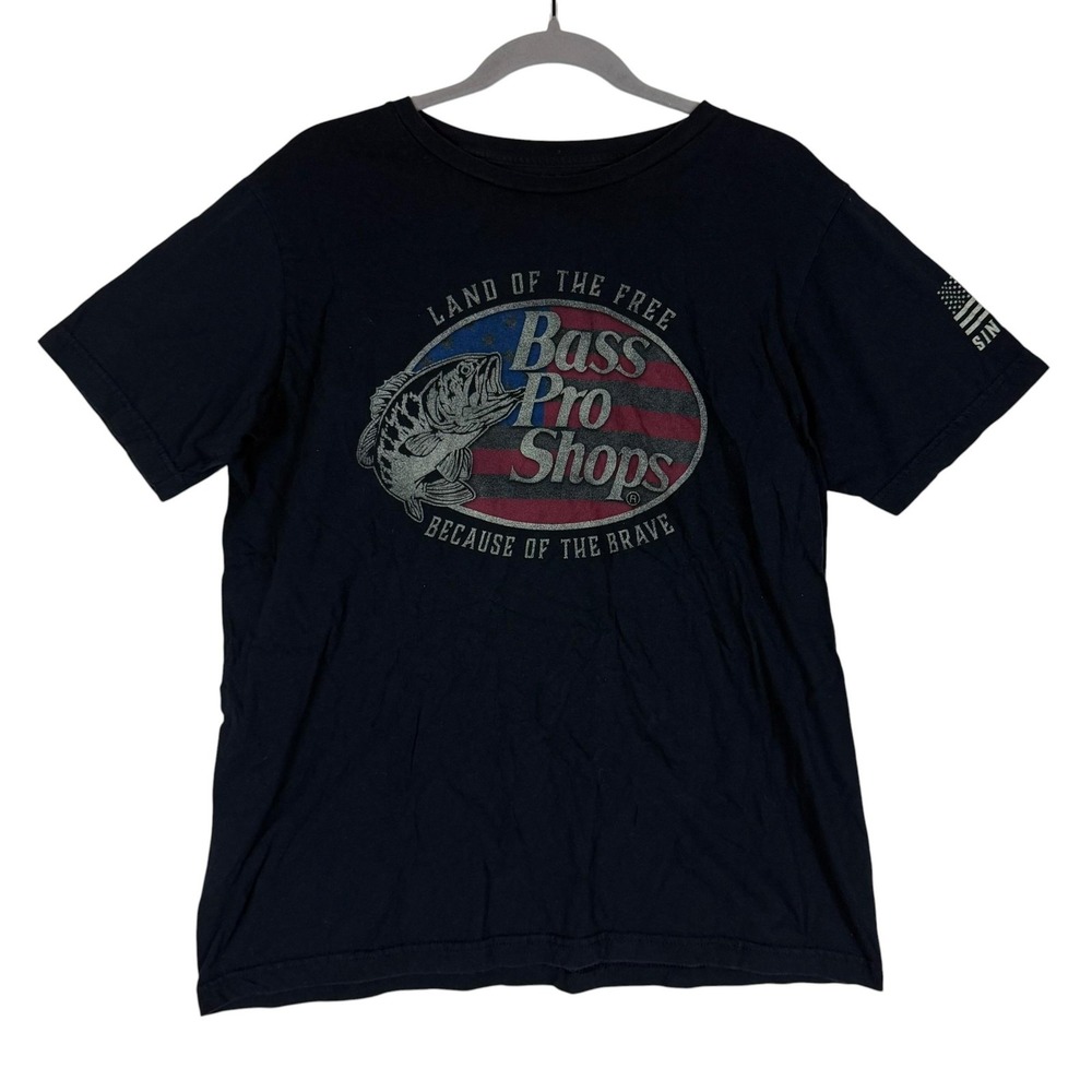 Bass Pro Shops Shirt Mens Large Blue USA Flag Fish Graphic Tee Patriotic Tagless